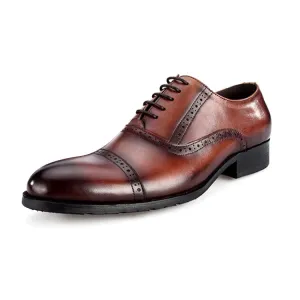 Handmade Brogue Cow Leather Oxford Dress Shoes
