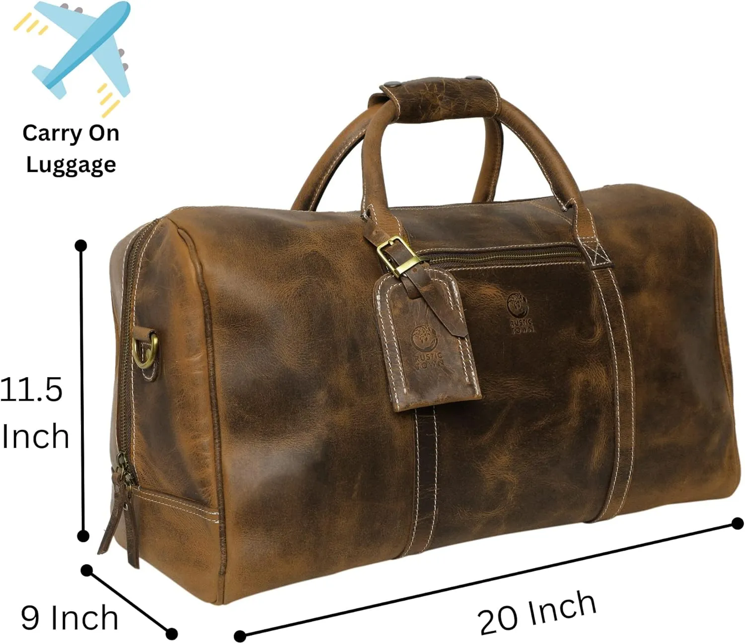 Handmade Leather Travel Duffel Bag - Airplane Underseat Carry On Bags by Rustic Town