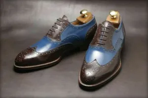 Handmade Leather Wing Tip Brogue Dress Shoes for Men