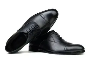 Handmade men black leather formal dress shoes, oxford lace up dress