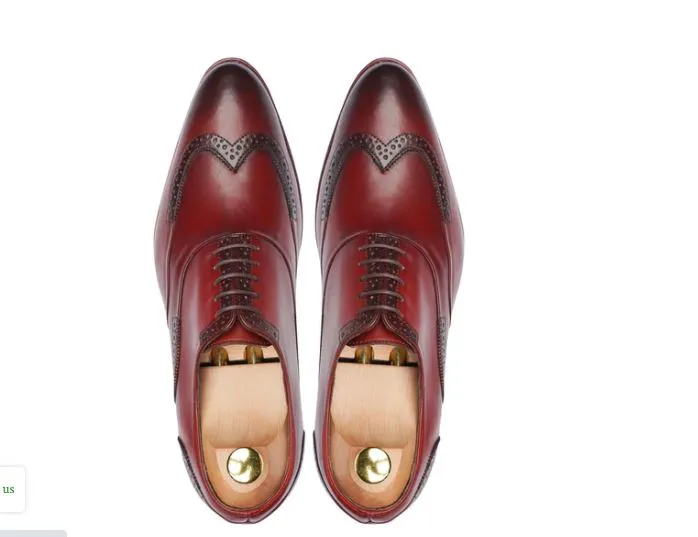 Handmade Red Leather Brogue Derby Shoes for Men