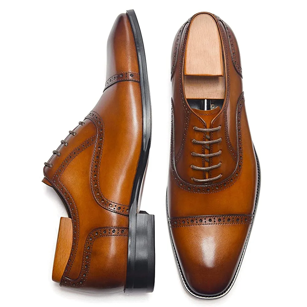Handmade Tan Leather Formal Dress Shoes for Men