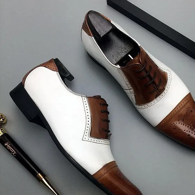 Handmade Two Tone Leather Formal Shoes, Pointed Toe Spectator Style