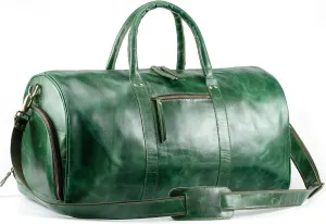 Handmade World Full Grain Buffalo Leather Travel Weekender Overnight Duffel Bag Gym Sports Luggage Tote Duffle Bags with Shoes Compartment for Men Women (Green)
