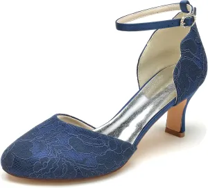 Hanfike Womens Lace Wedding Shoes Low Heel Round Toe Bridal Formal Party Pumps JY148