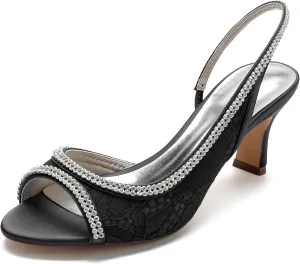 Hanfike Womens Sandals for Wedding Slingback Rhinestones Formal Party Evening Shoes JY109