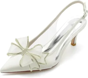 Hanfike Womens Slingback Wedding Shoes Low Heel Bridal Formal Party Evening Pumps with Bows JY048
