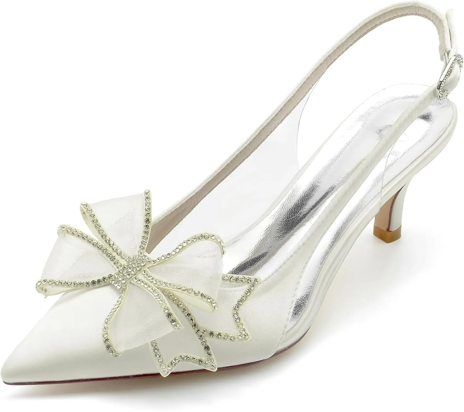 Hanfike Womens Slingback Wedding Shoes Low Heel Bridal Formal Party Evening Pumps with Bows JY048
