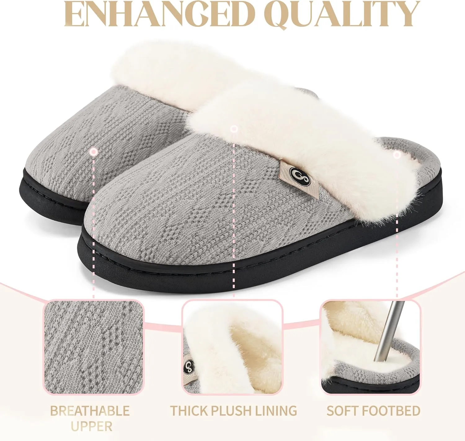 HARENCE Slippers for Women House Shoes: Warm Knit Comfy Fleece Lined Memory Foam Indoor Outdoor Soles