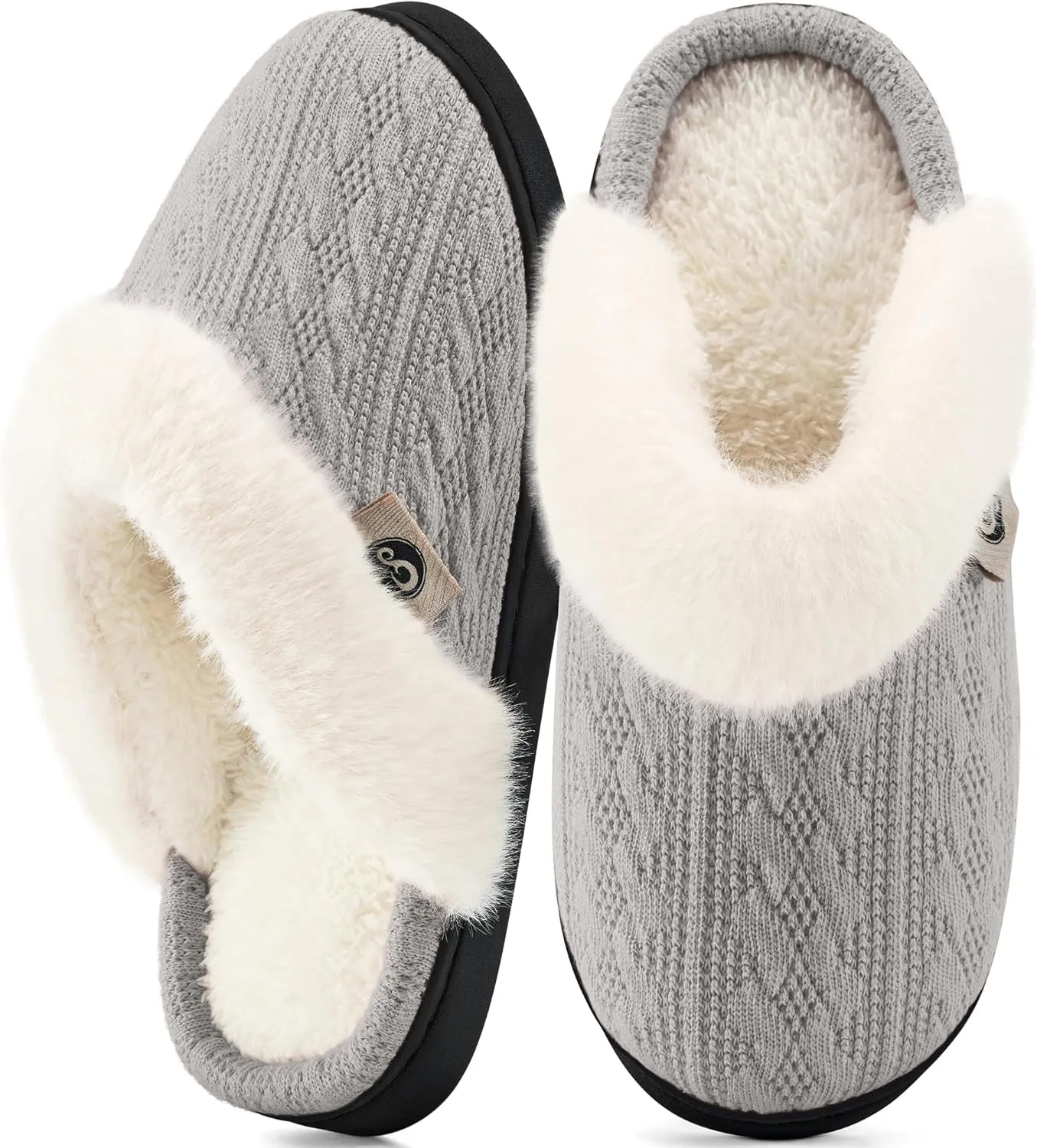 HARENCE Slippers for Women House Shoes: Warm Knit Comfy Fleece Lined Memory Foam Indoor Outdoor Soles