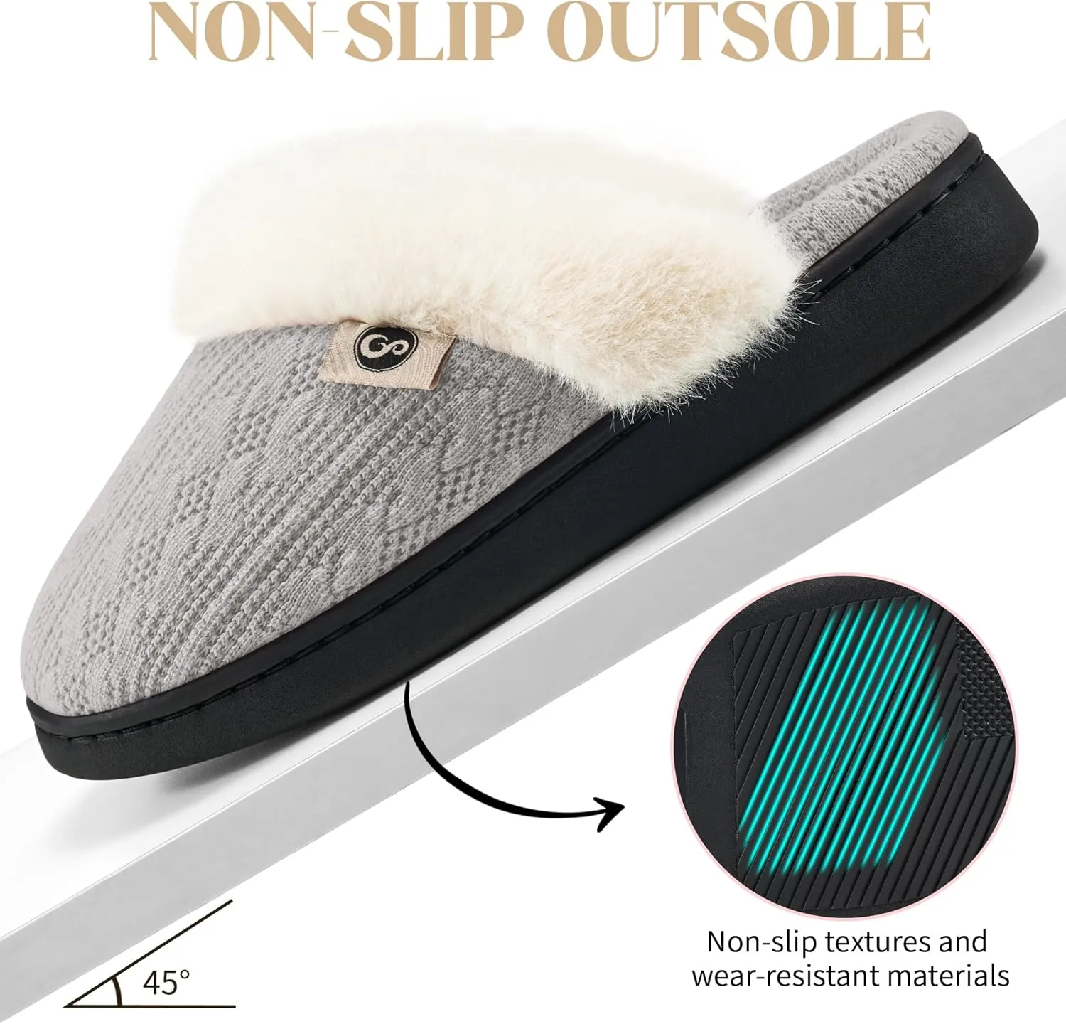 HARENCE Slippers for Women House Shoes: Warm Knit Comfy Fleece Lined Memory Foam Indoor Outdoor Soles