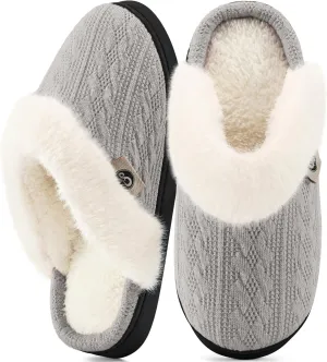 HARENCE Slippers for Women House Shoes: Warm Knit Comfy Fleece Lined Memory Foam Indoor Outdoor Soles