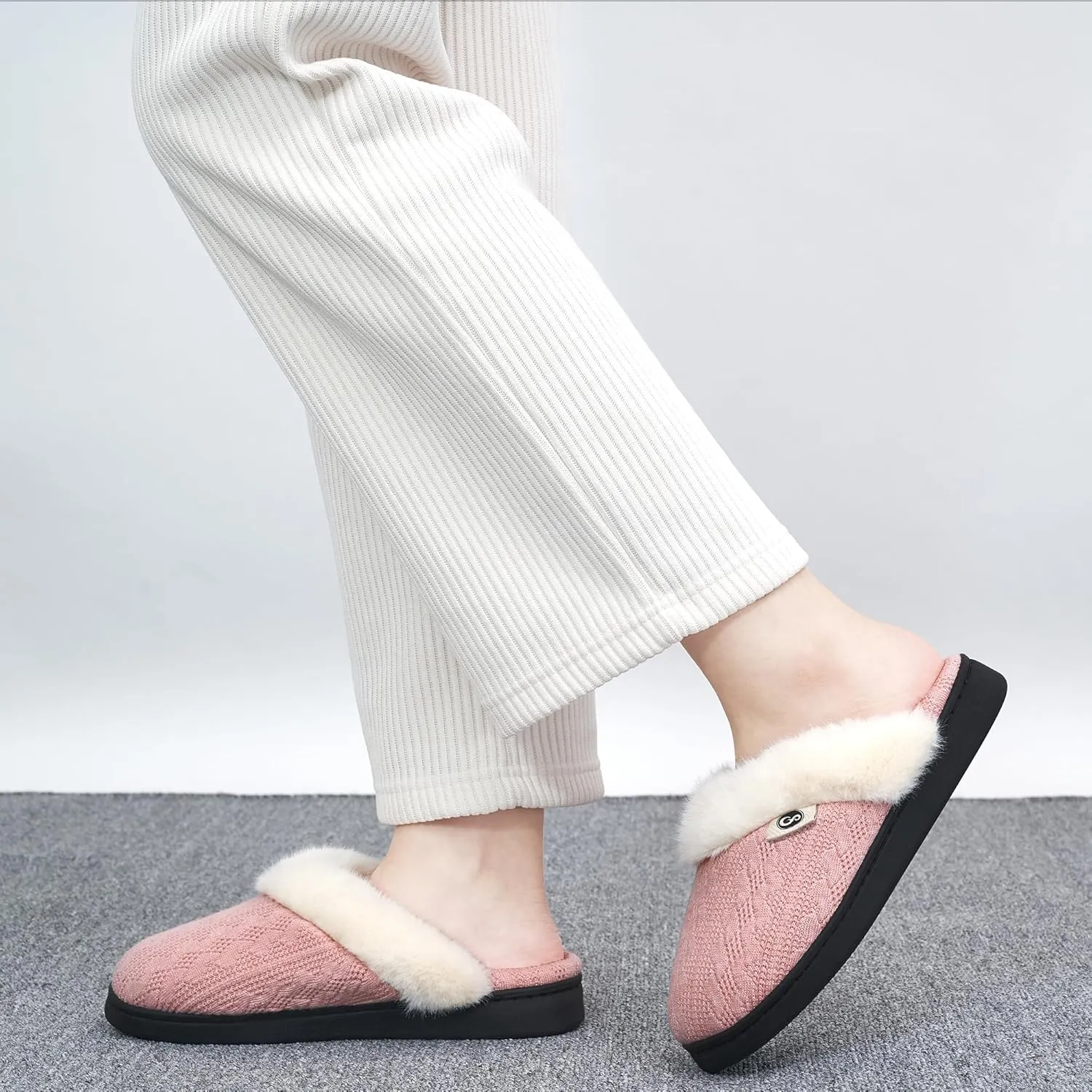 HARENCE Slippers for Women House Shoes: Warm Knit Comfy Fleece Lined Memory Foam Indoor Outdoor Soles