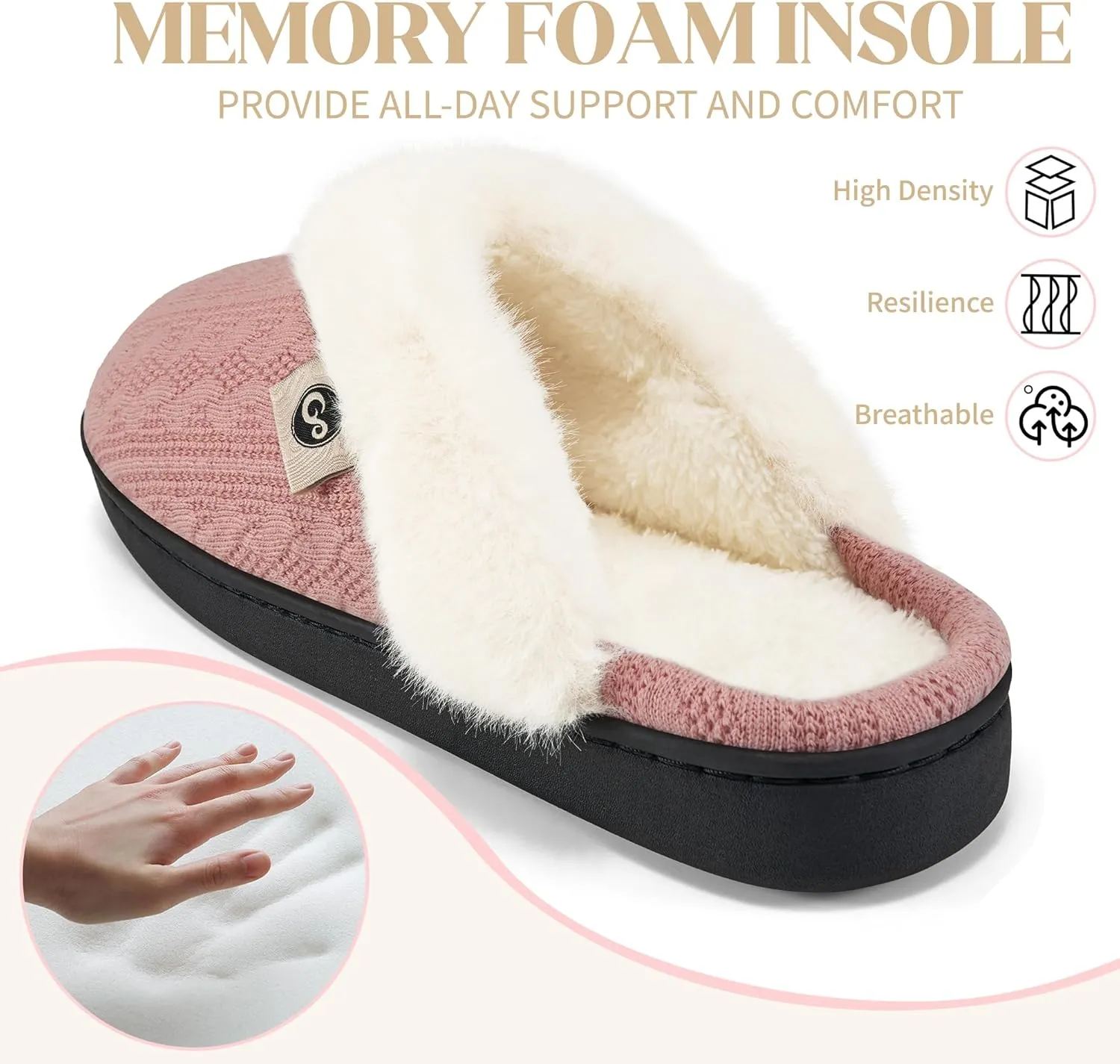 HARENCE Slippers for Women House Shoes: Warm Knit Comfy Fleece Lined Memory Foam Indoor Outdoor Soles