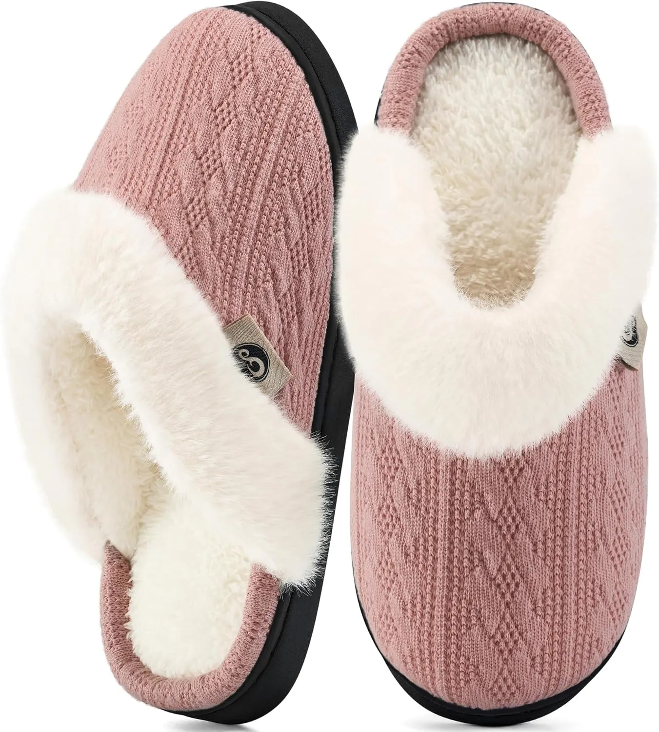 HARENCE Slippers for Women House Shoes: Warm Knit Comfy Fleece Lined Memory Foam Indoor Outdoor Soles
