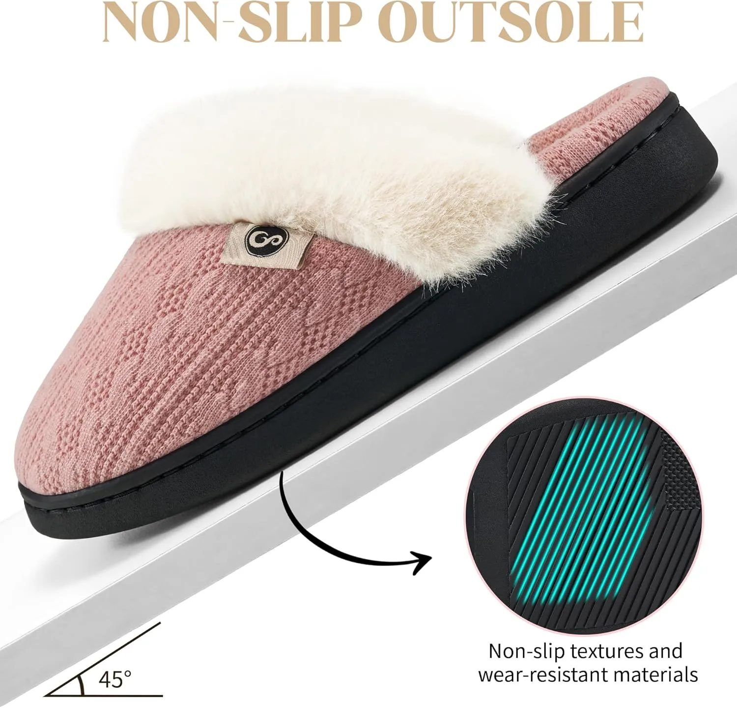 HARENCE Slippers for Women House Shoes: Warm Knit Comfy Fleece Lined Memory Foam Indoor Outdoor Soles