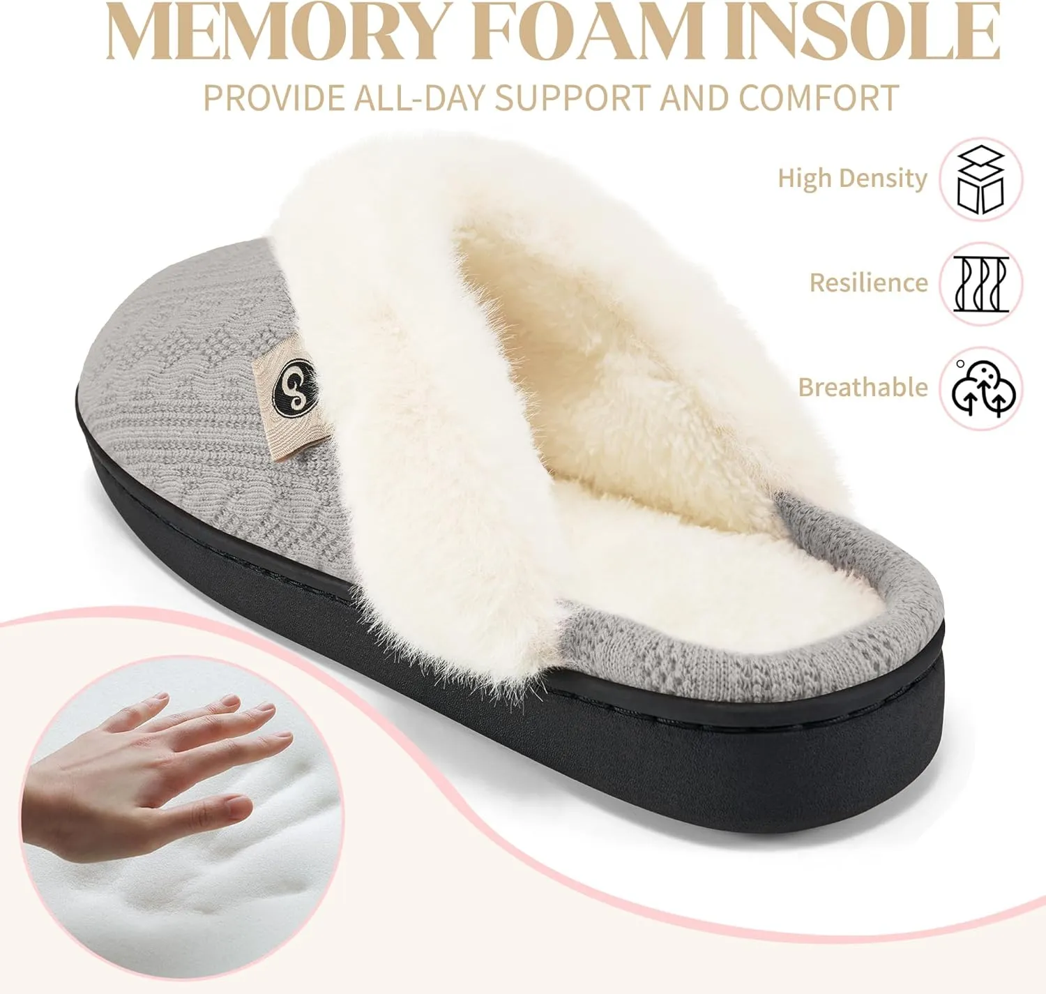 HARENCE Slippers for Women House Shoes: Warm Knit Comfy Fleece Lined Memory Foam Indoor Outdoor Soles