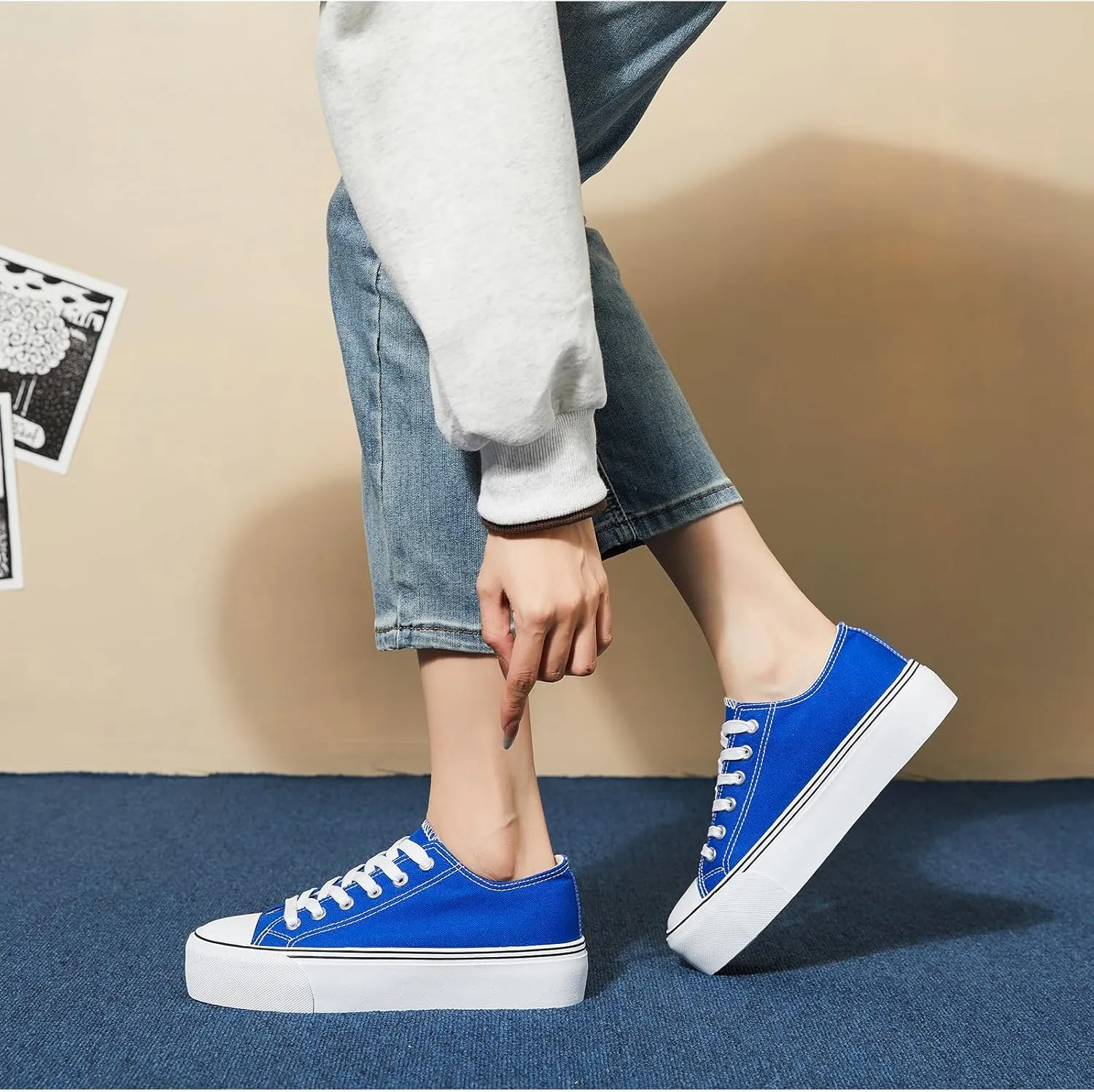 hash bubbie Platform Sneakers for Women White Platform Shoes Low Top Tennis Shoes Non Slip Black Fashion Canvas Sneakers