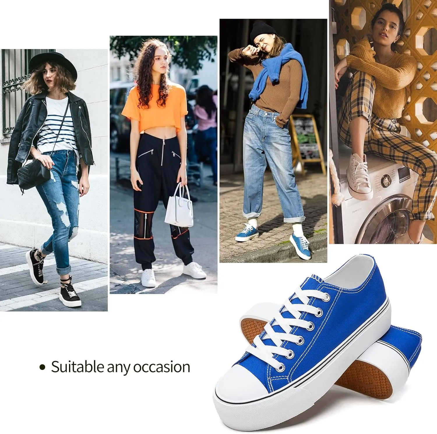 hash bubbie Platform Sneakers for Women White Platform Shoes Low Top Tennis Shoes Non Slip Black Fashion Canvas Sneakers