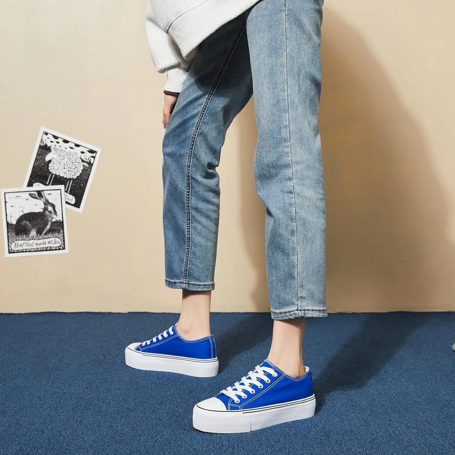 hash bubbie Platform Sneakers for Women White Platform Shoes Low Top Tennis Shoes Non Slip Black Fashion Canvas Sneakers