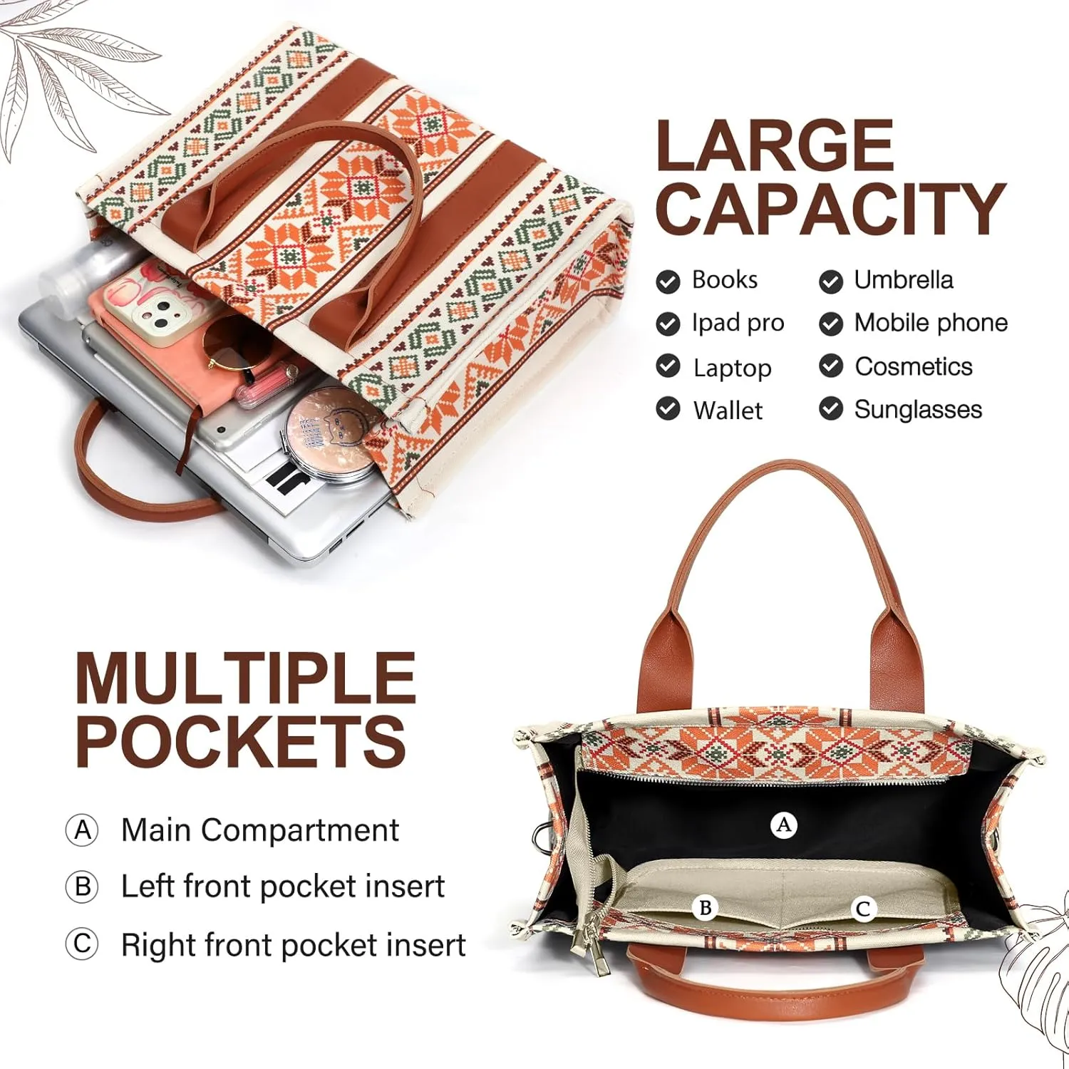 hatisan Canvas Tote Bag for Women Western Purses Shoulder Boho Bag Crossbody Bag Handbags Wallet