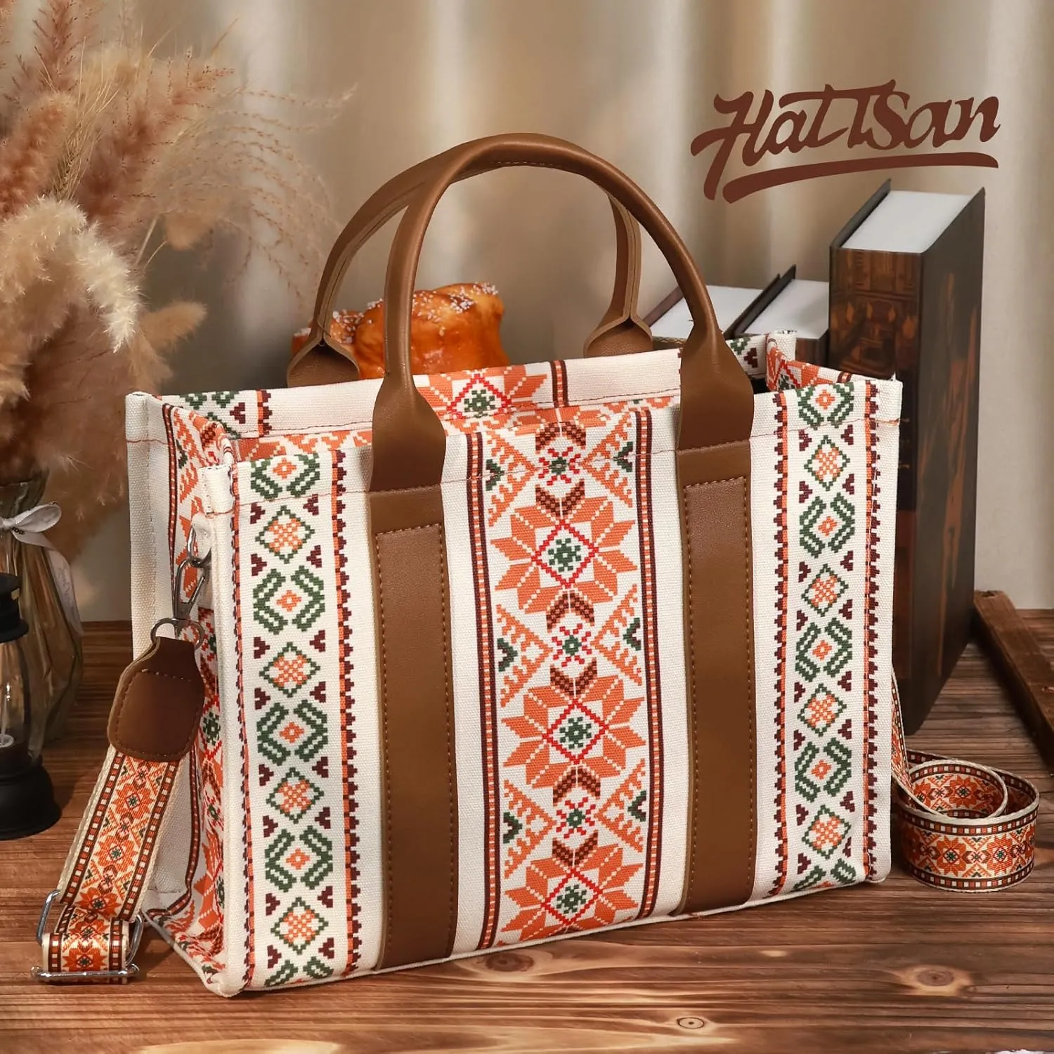 hatisan Canvas Tote Bag for Women Western Purses Shoulder Boho Bag Crossbody Bag Handbags Wallet