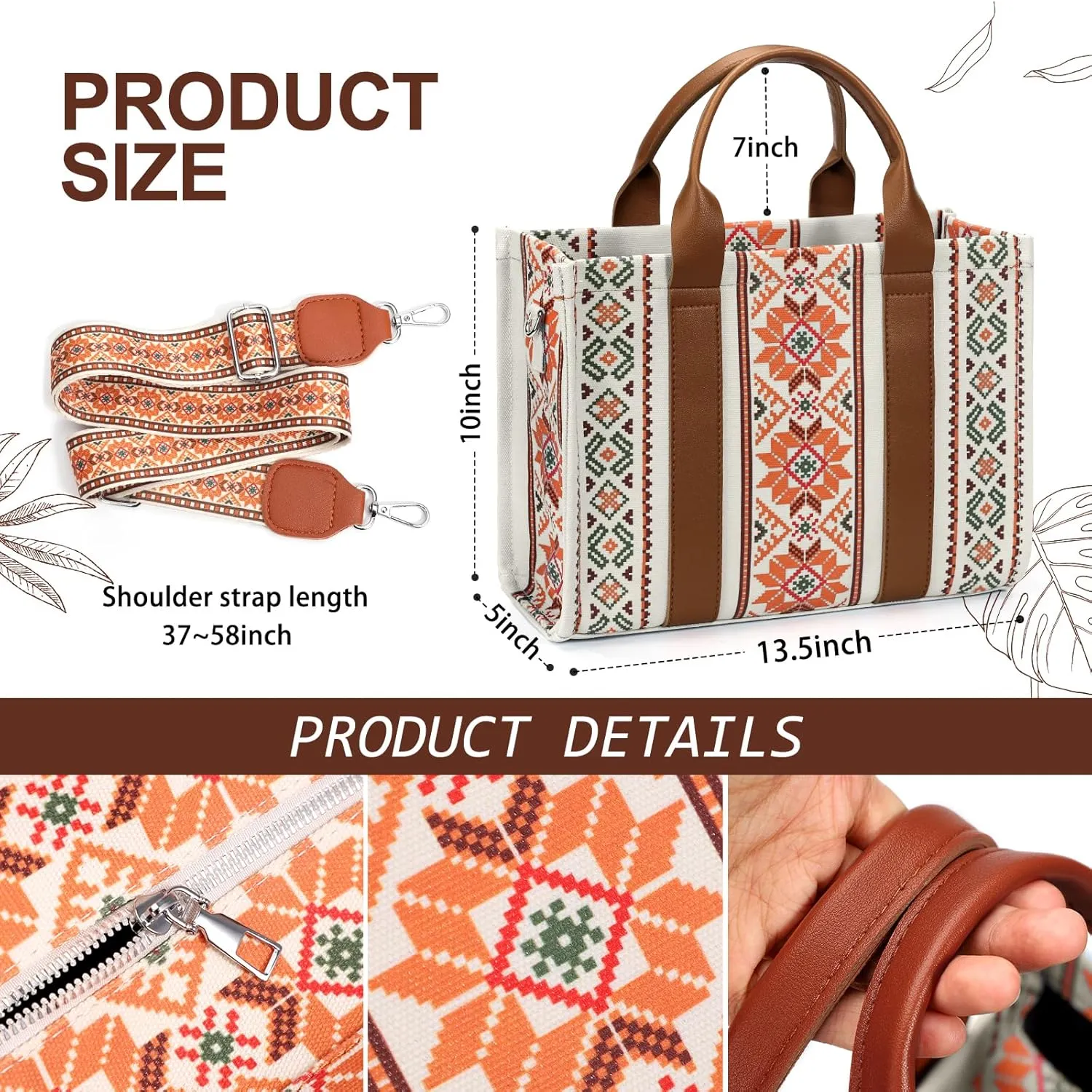 hatisan Canvas Tote Bag for Women Western Purses Shoulder Boho Bag Crossbody Bag Handbags Wallet