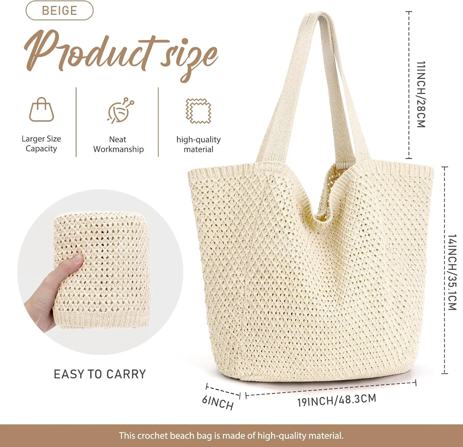 hatisan Crochet Bags for Women - Summer Beach Tote, Aesthetic Hippie Knit Bag