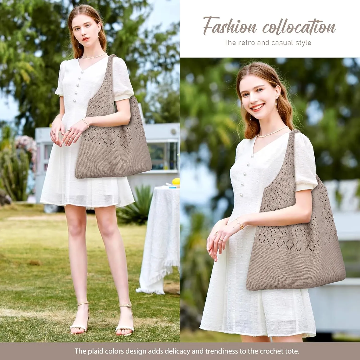 hatisan Crochet Bags for Women - Summer Beach Tote, Aesthetic Hippie Knit Bag