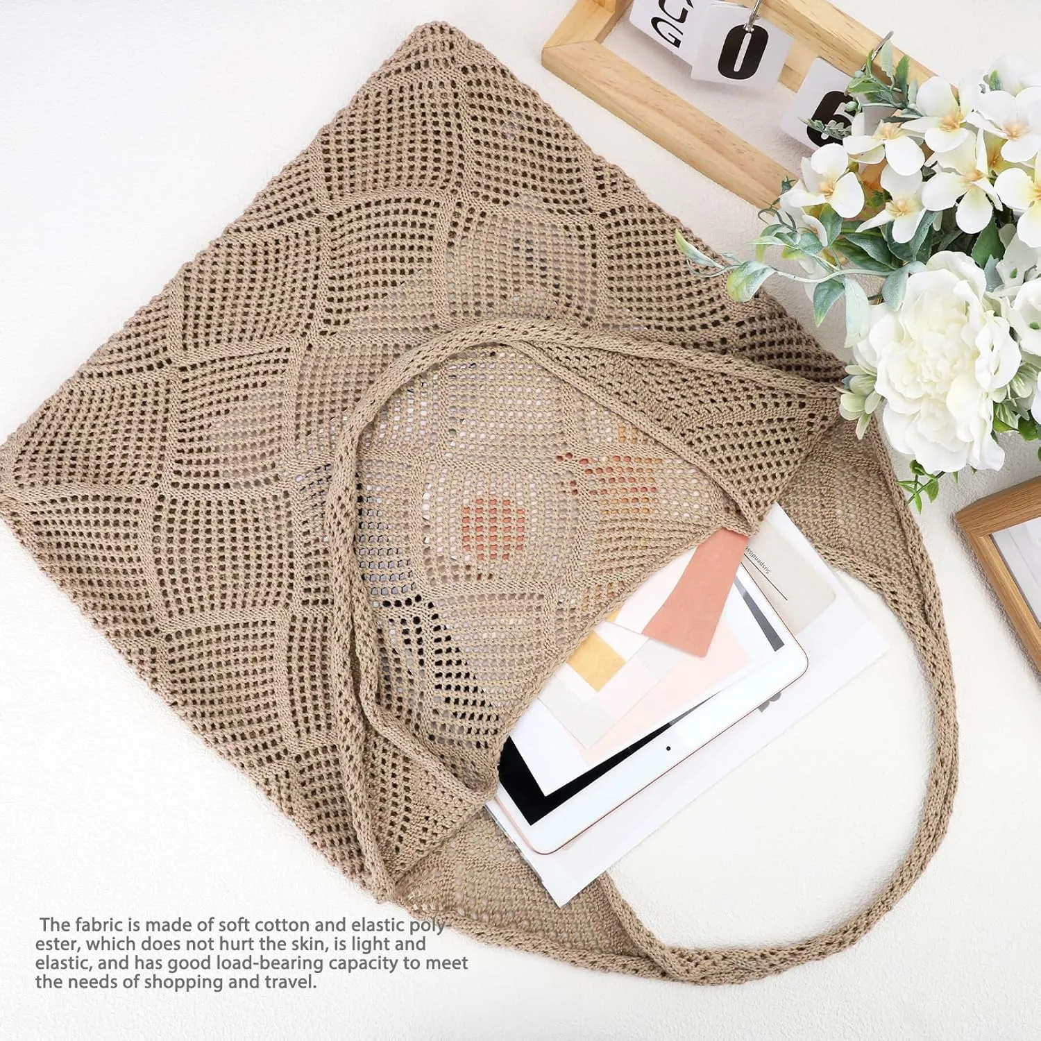 hatisan Crochet Bags for Women - Summer Beach Tote, Aesthetic Hippie Knit Bag