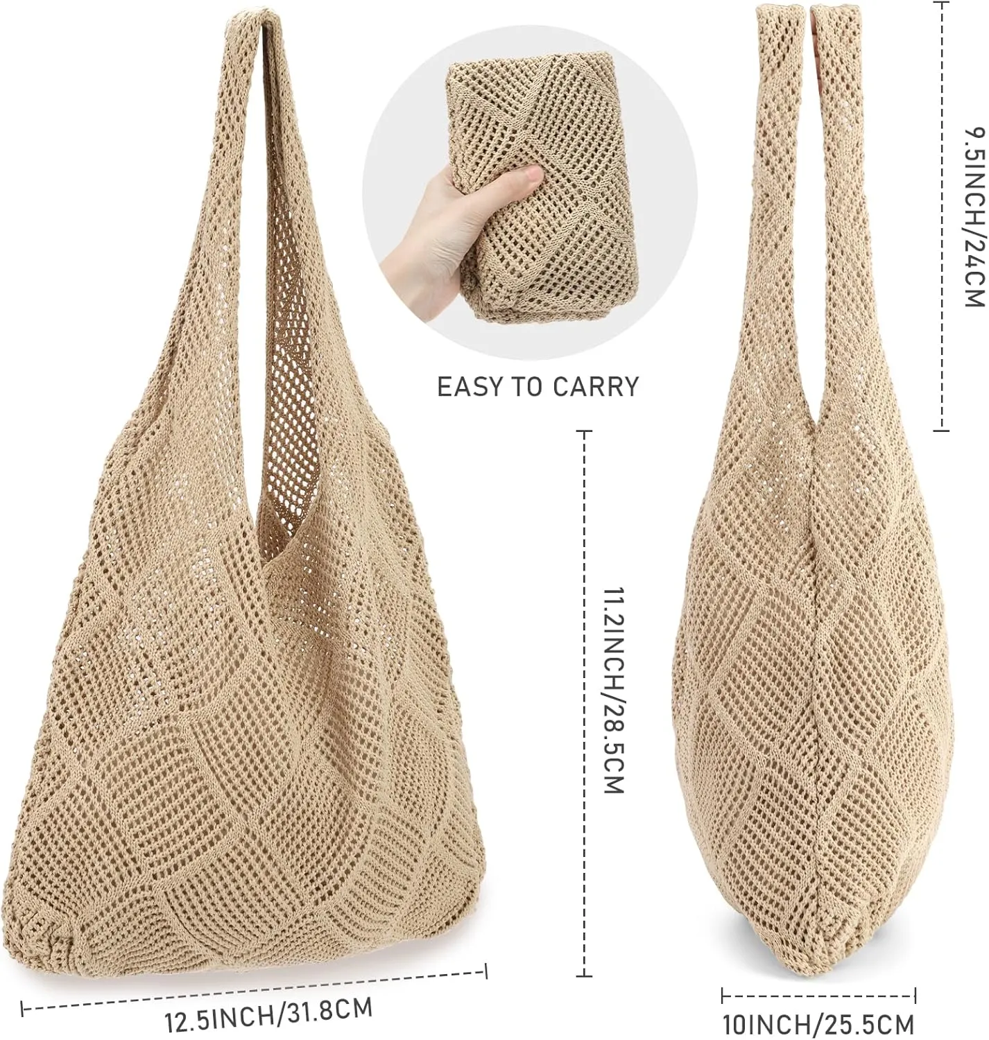 hatisan Crochet Bags for Women - Summer Beach Tote, Aesthetic Hippie Knit Bag