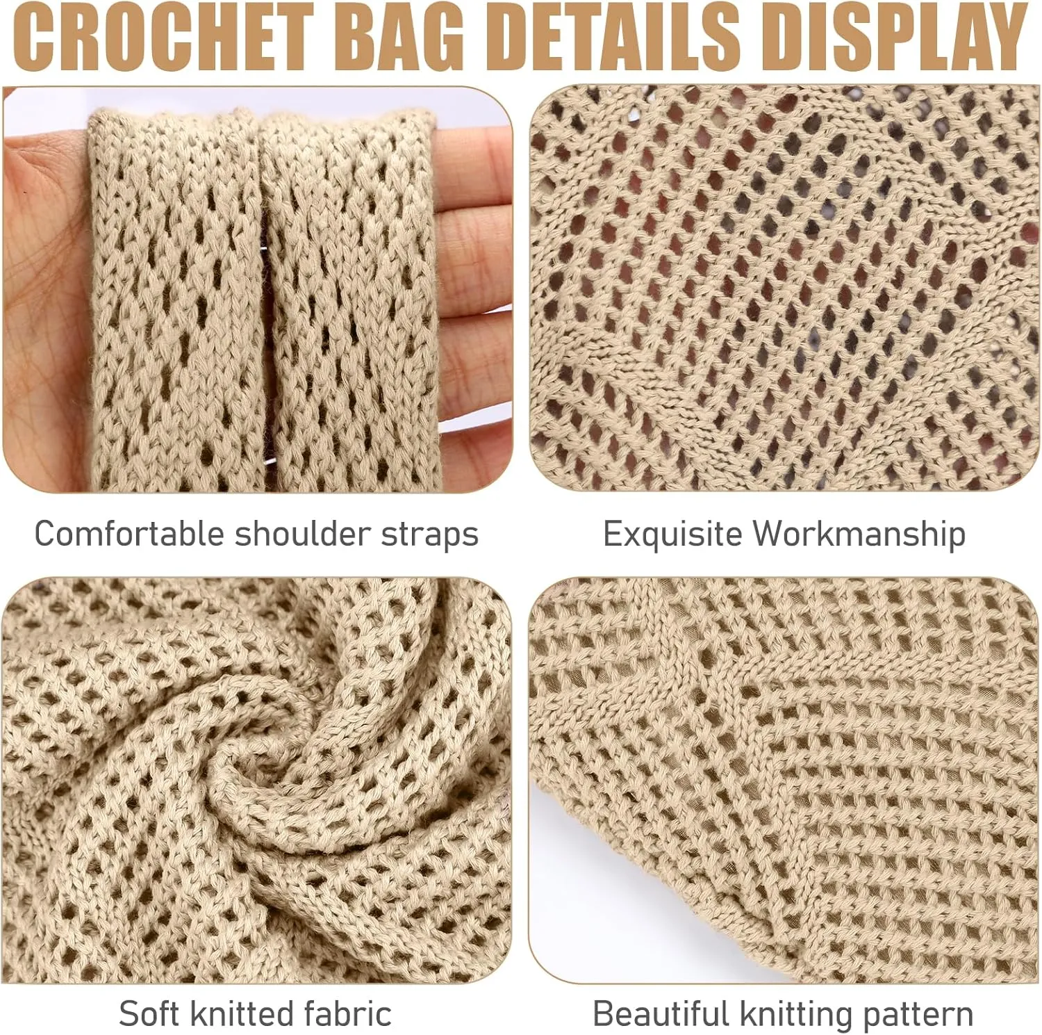 hatisan Crochet Bags for Women - Summer Beach Tote, Aesthetic Hippie Knit Bag
