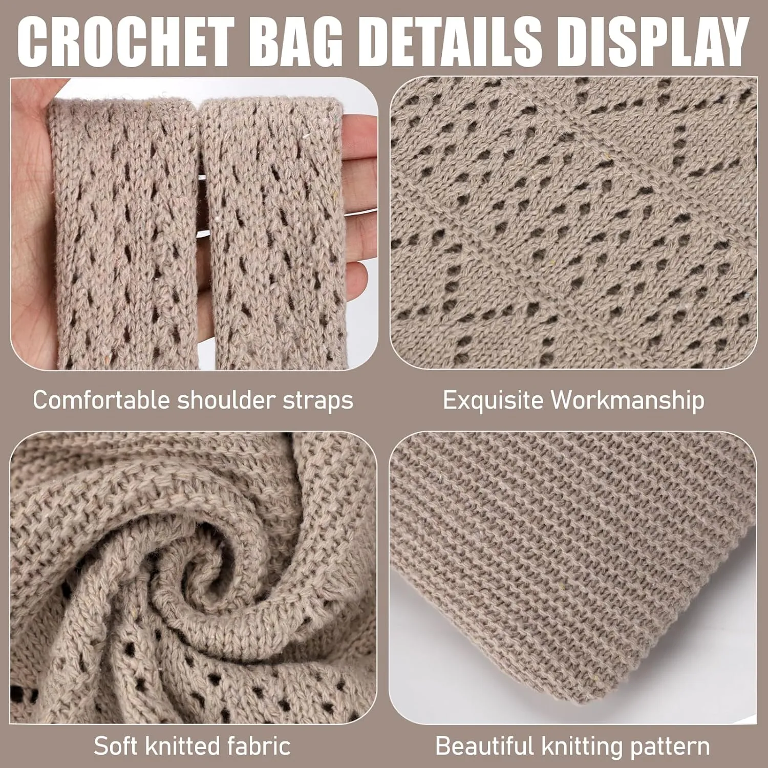 hatisan Crochet Bags for Women - Summer Beach Tote, Aesthetic Hippie Knit Bag