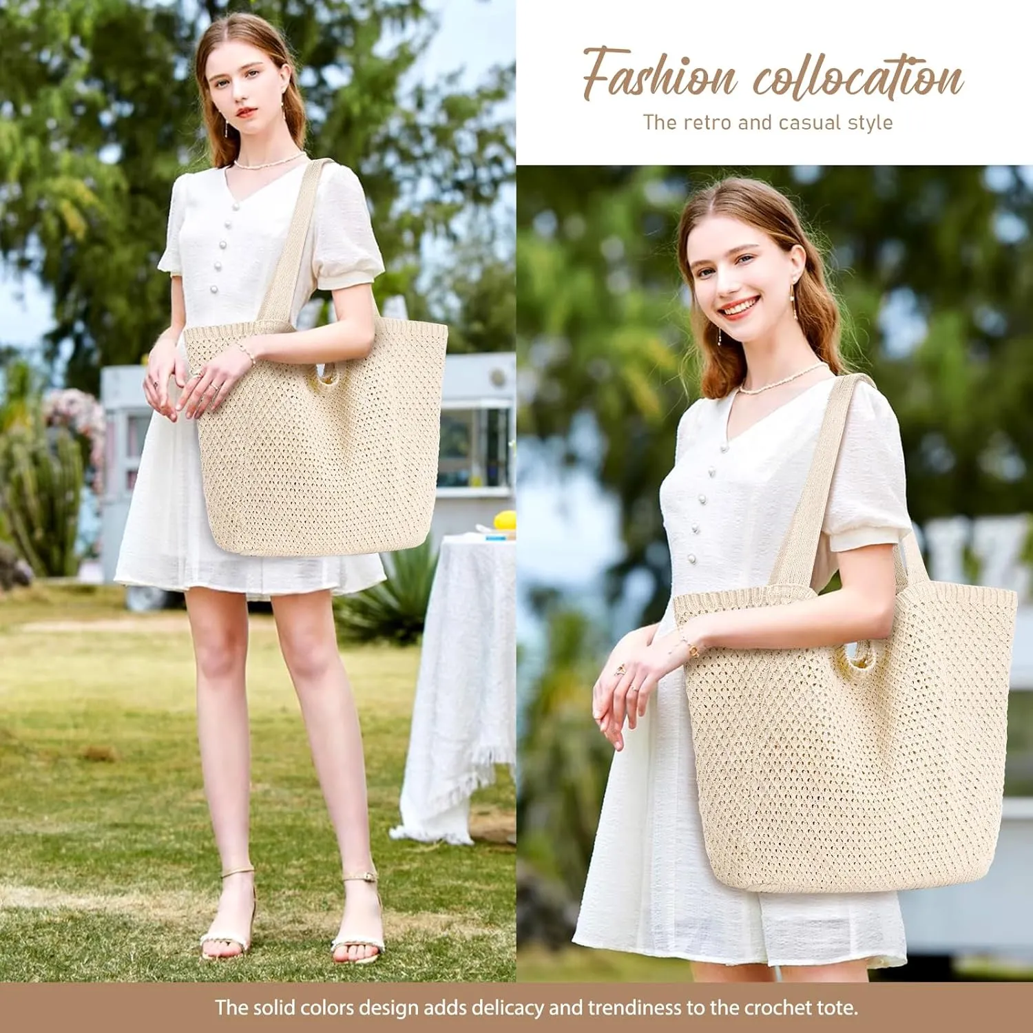 hatisan Crochet Bags for Women - Summer Beach Tote, Aesthetic Hippie Knit Bag