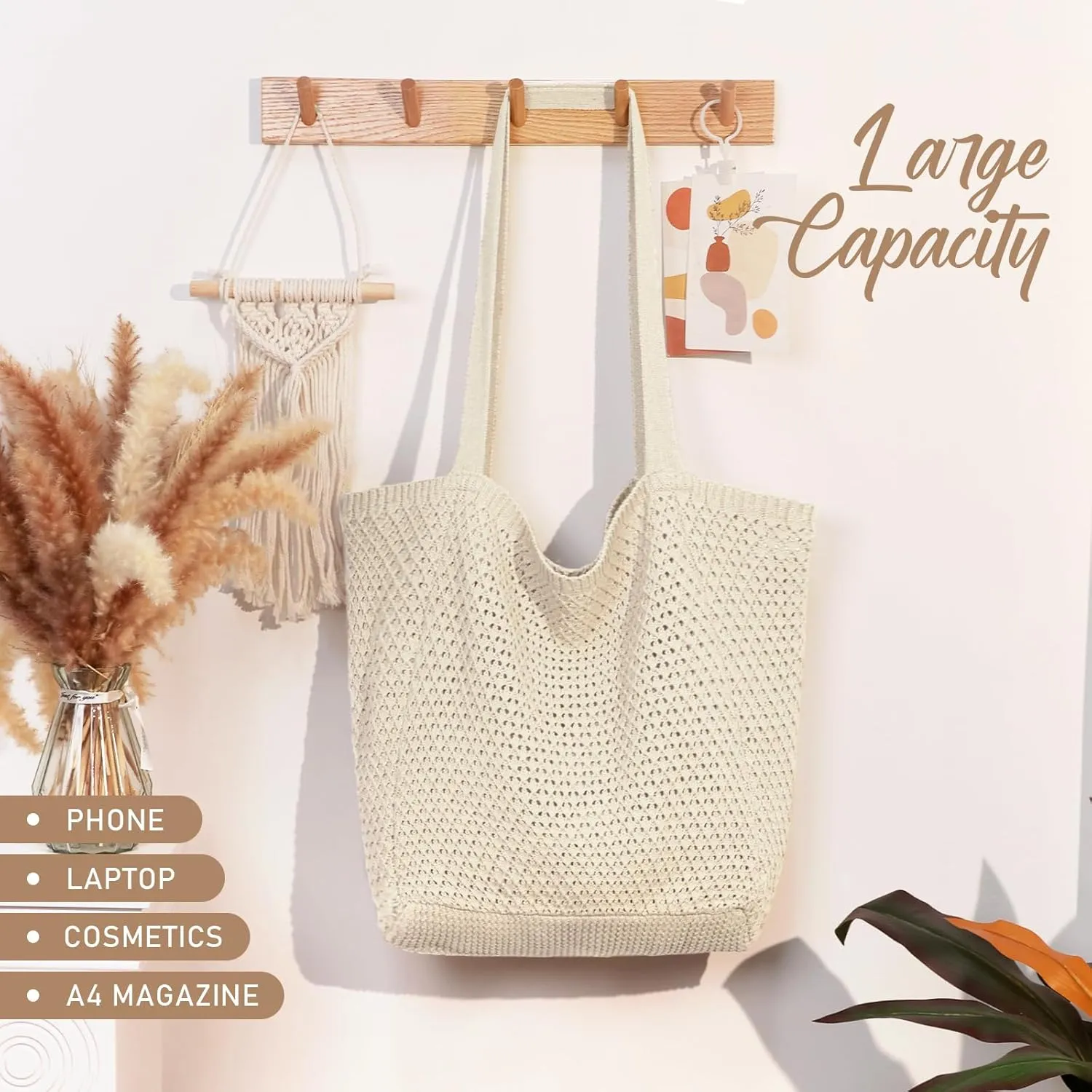 hatisan Crochet Bags for Women - Summer Beach Tote, Aesthetic Hippie Knit Bag