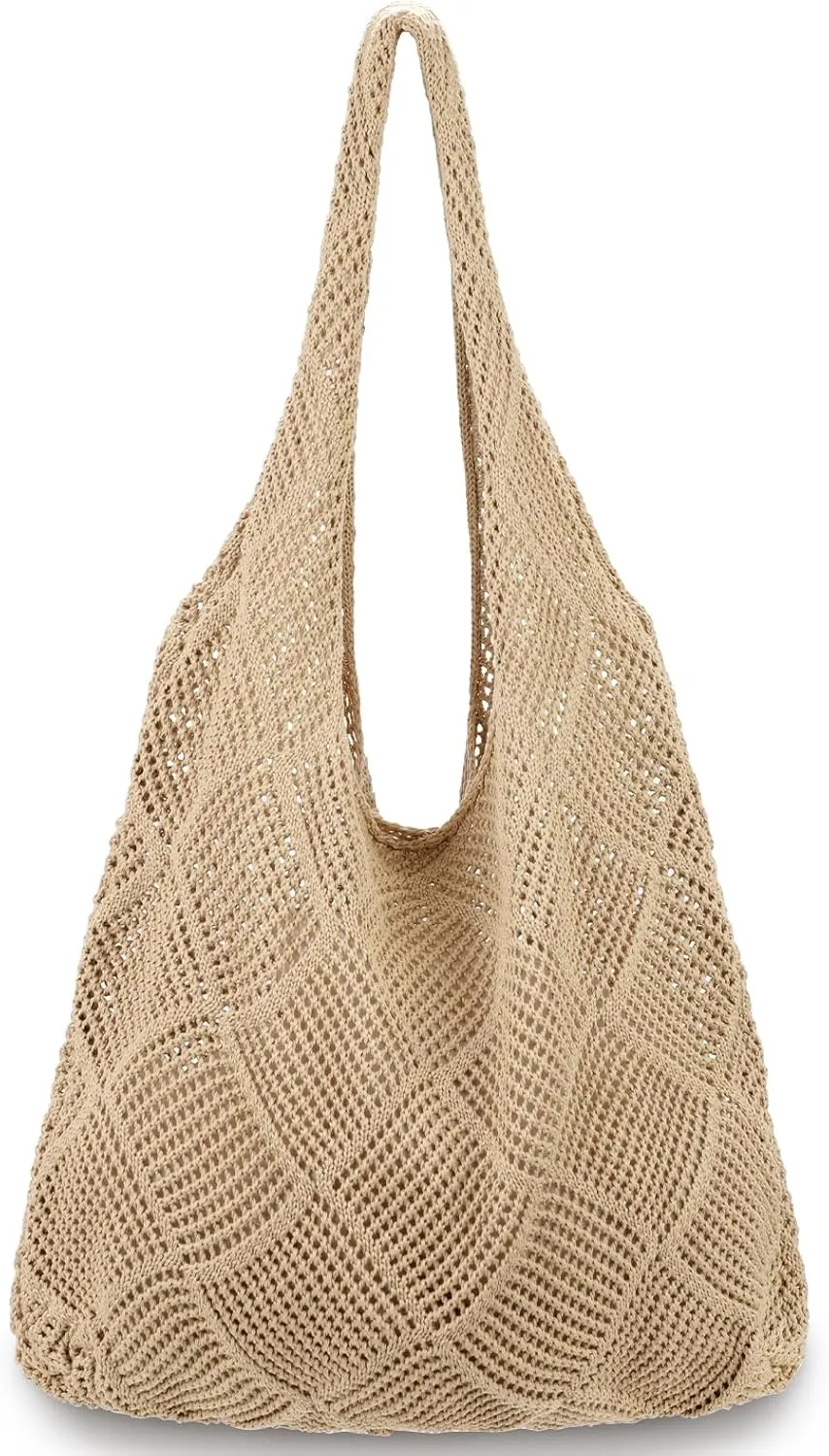 hatisan Crochet Bags for Women - Summer Beach Tote, Aesthetic Hippie Knit Bag