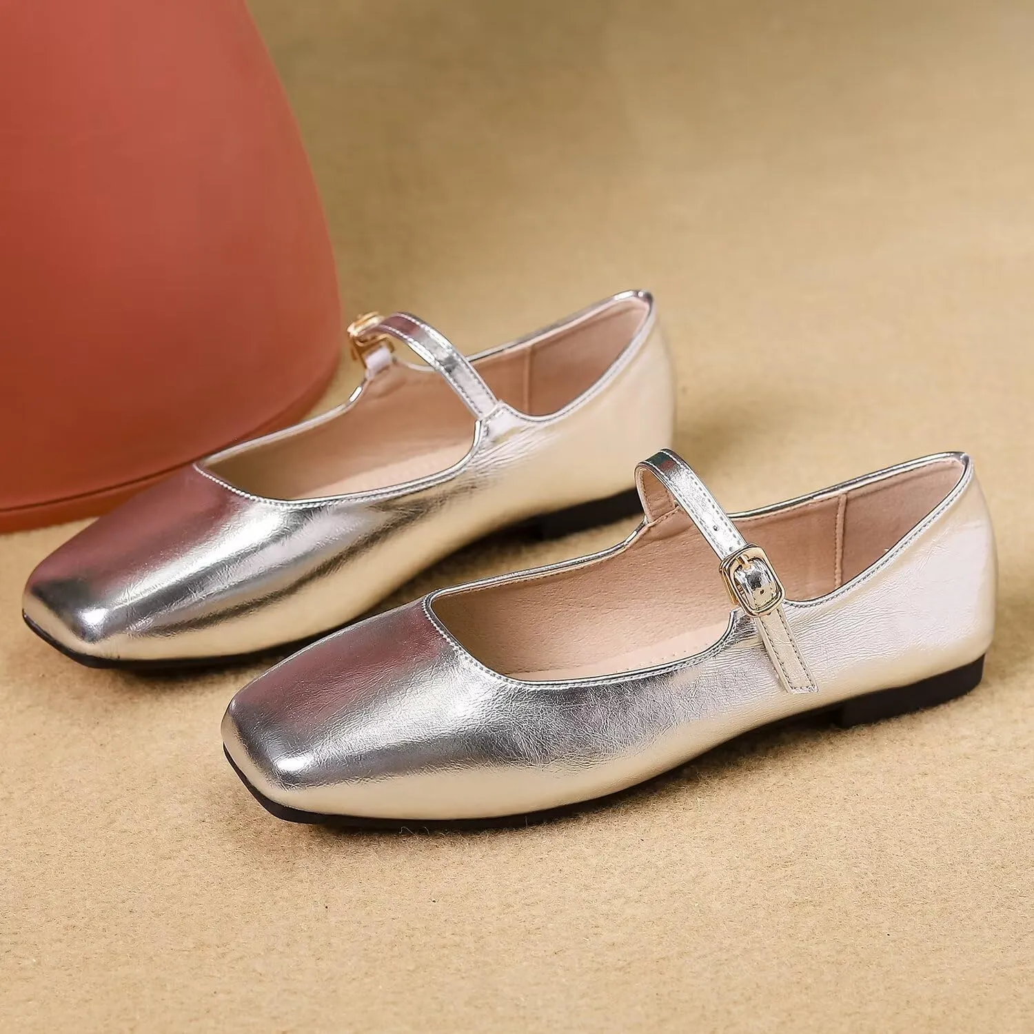Hee grand Leather Mary Jane Shoes for Women Dressy Square Toe Ballet Flats with Strap Comfortable Walking Shoes Soft Leather Dress Shoes