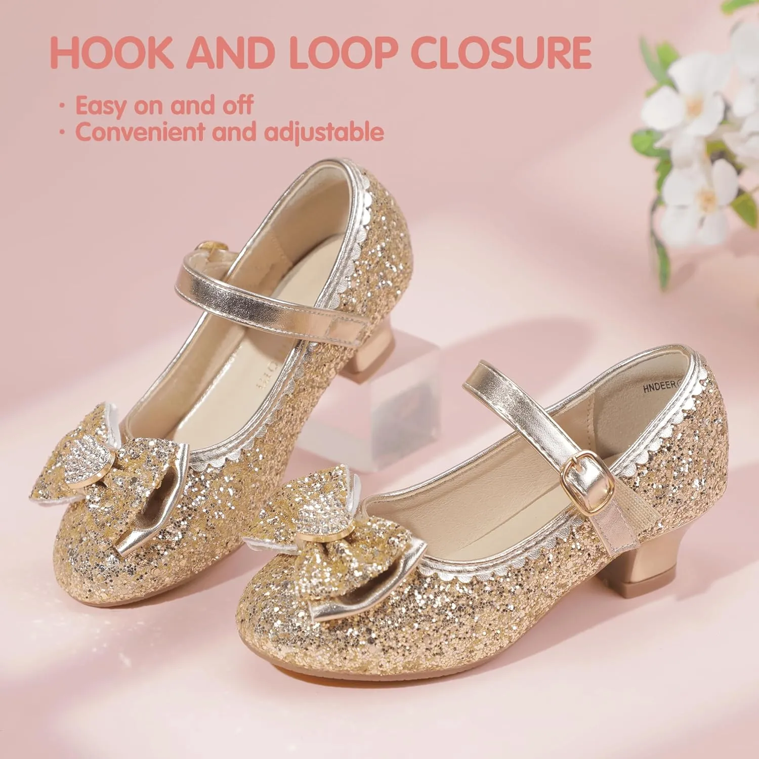 Hehainom Girls Dress Shoes Low Heels Mary Jane Flower Girl Wedding Party Communion Toddler Kids Heels