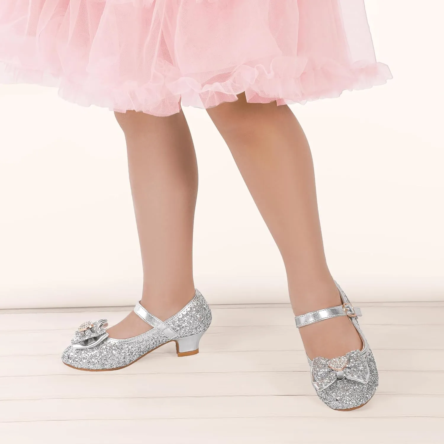 Hehainom Girls Dress Shoes Low Heels Mary Jane Flower Girl Wedding Party Communion Toddler Kids Heels