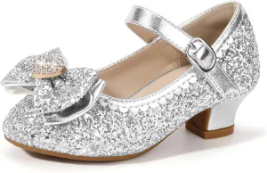 Hehainom Girls Dress Shoes Low Heels Mary Jane Flower Girl Wedding Party Communion Toddler Kids Heels