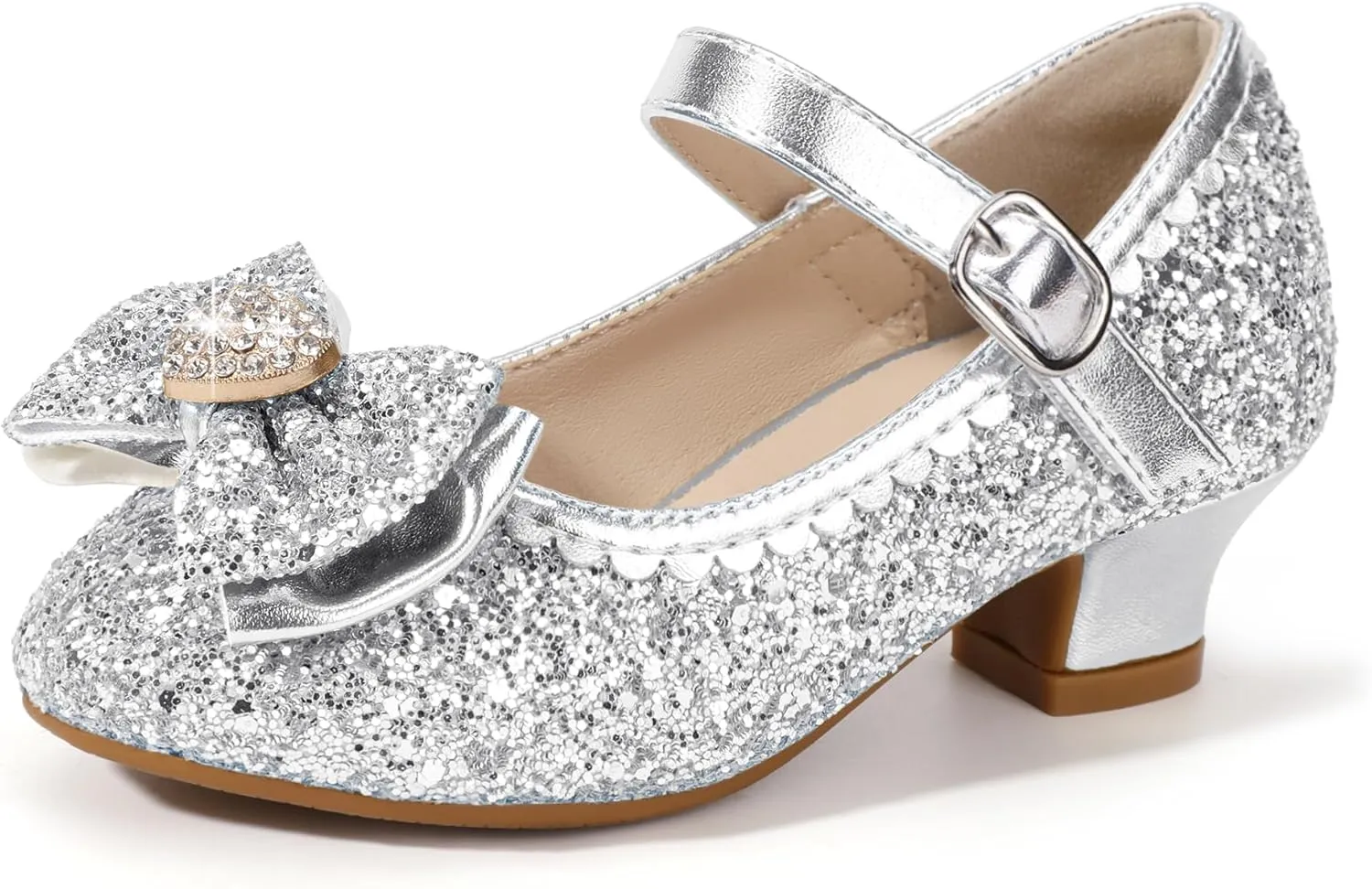 Hehainom Girls Dress Shoes Low Heels Mary Jane Flower Girl Wedding Party Communion Toddler Kids Heels