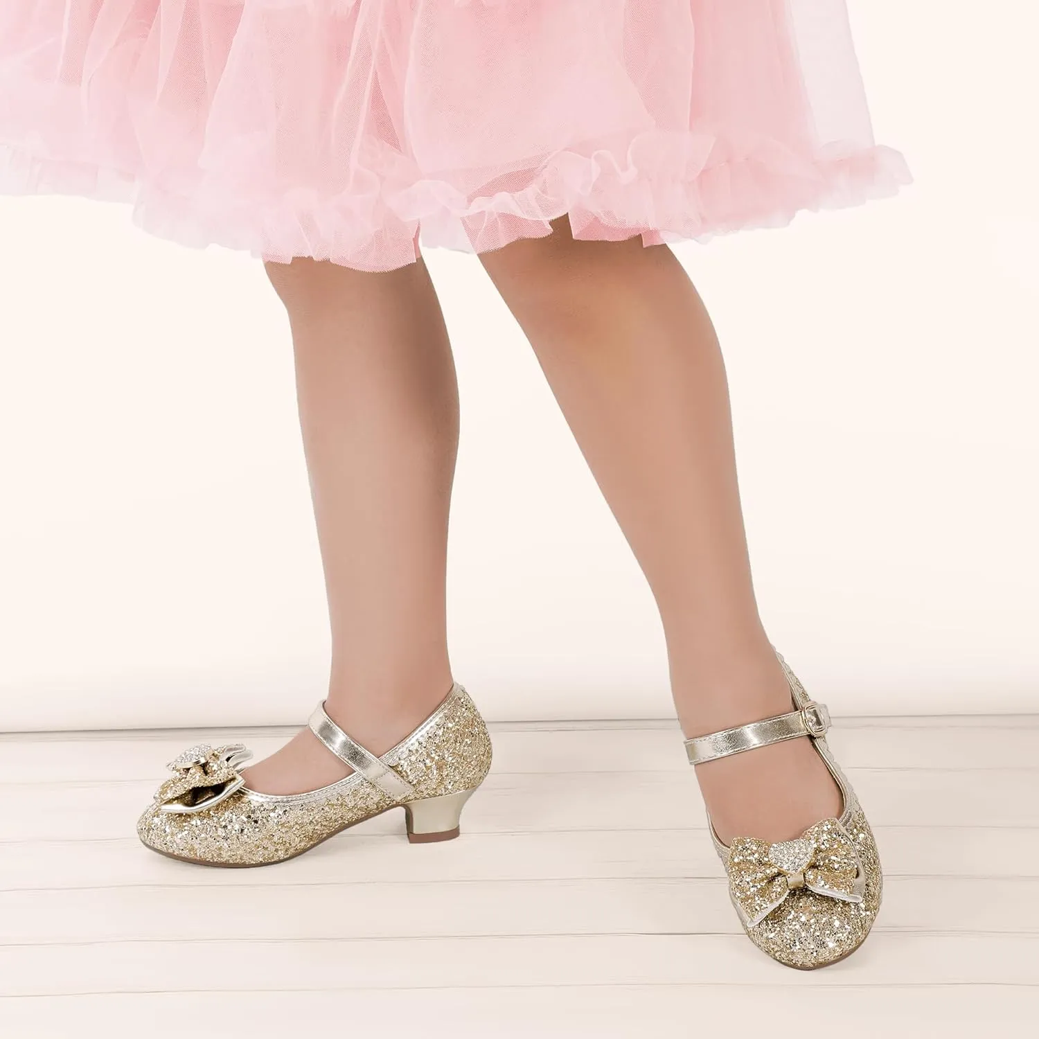 Hehainom Girls Dress Shoes Low Heels Mary Jane Flower Girl Wedding Party Communion Toddler Kids Heels
