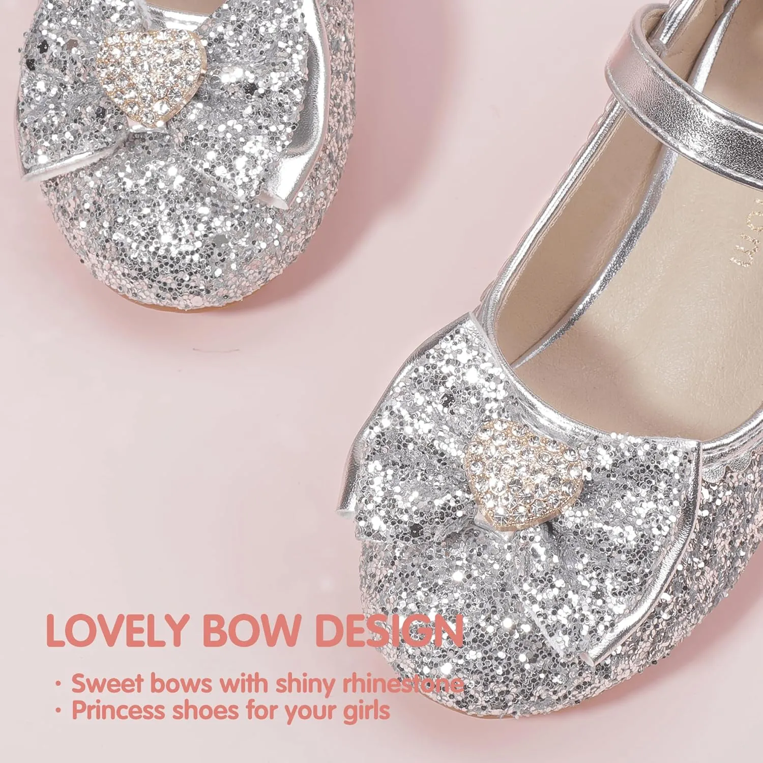 Hehainom Girls Dress Shoes Low Heels Mary Jane Flower Girl Wedding Party Communion Toddler Kids Heels
