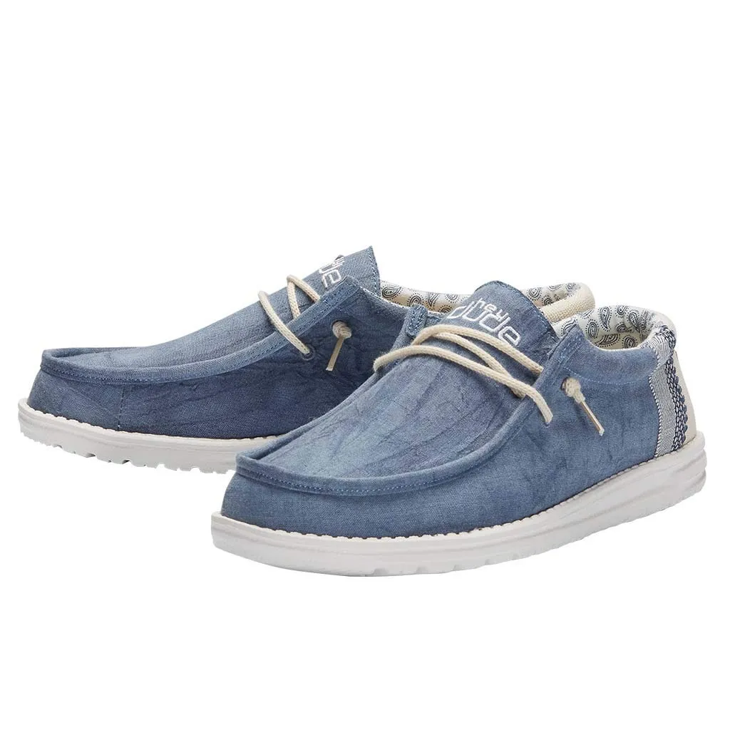 Hey Dude Men's Wally Linen Natural Blue Size 7 | Men’s Shoes | Men's Lace Up Loafers | Comfortable & Light-Weight