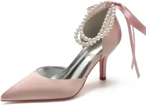High Heel Wedding Shoes for Bride Closed Toe Pearl Bridal Heels Formal Pumps for Women Evening