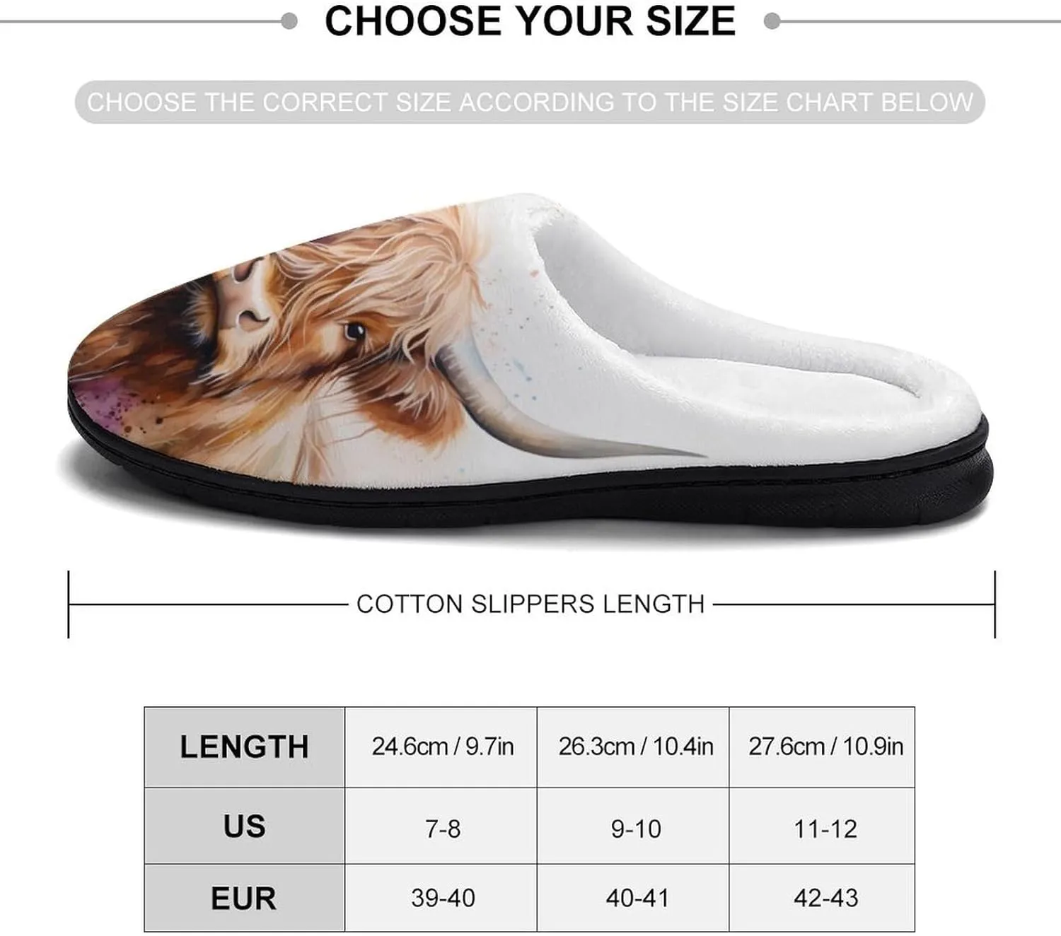 Highland Cow Watercolour Soft Warm Cotton Slippers for Women Flannel Home Shoes House Shoes Non-Slip Washable
