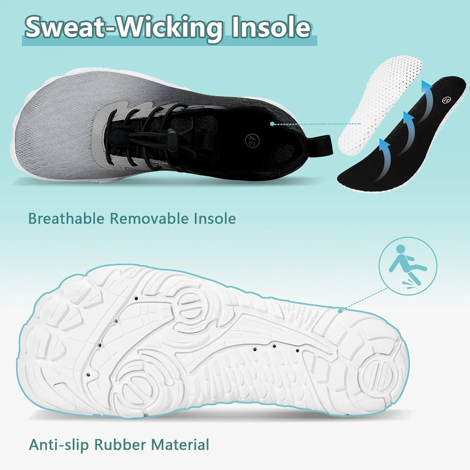 Hike Barefoot Shoes Women Men Footwear Wide Toe Quick-Dry Pro Barefoot Beach Swim Minimalist Grounding Shoes Breathable Non-Slip Grounded Footwear for Walking Kayaking Hiking Surfing