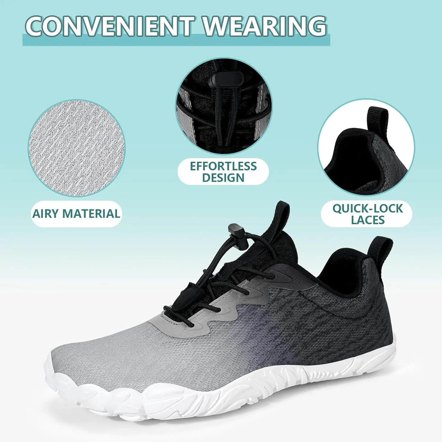 Hike Barefoot Shoes Women Men Footwear Wide Toe Quick-Dry Pro Barefoot Beach Swim Minimalist Grounding Shoes Breathable Non-Slip Grounded Footwear for Walking Kayaking Hiking Surfing