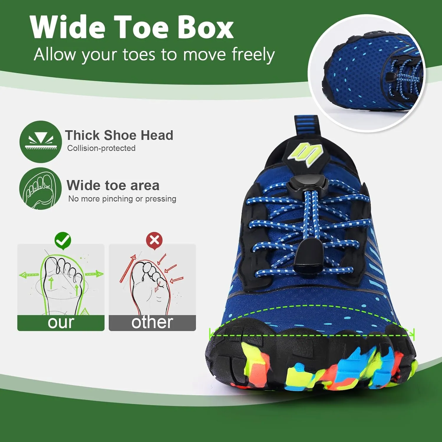 Hike Barefoot Water Swim Shoes for Women Men Footwear, Beach Sports Quick Dry Aqua Wide Toe Box Non-Slip Athletic Shoes for Pool River Hiking Diving Surfing Kayaking Boating Fishing Water Sports Gym