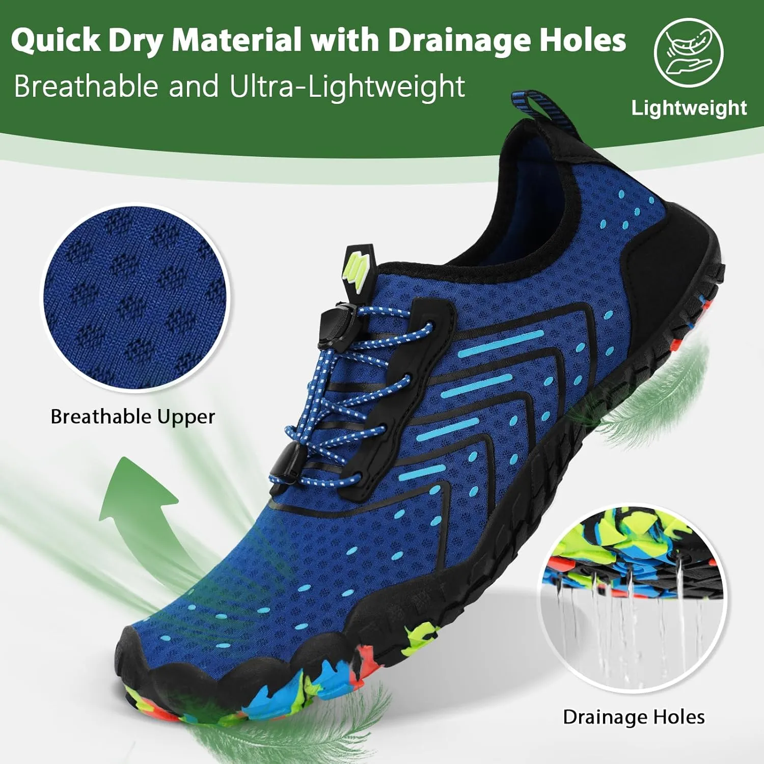 Hike Barefoot Water Swim Shoes for Women Men Footwear, Beach Sports Quick Dry Aqua Wide Toe Box Non-Slip Athletic Shoes for Pool River Hiking Diving Surfing Kayaking Boating Fishing Water Sports Gym